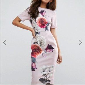 ASOS Smart Woven Rose Floral V Back Midi Dress